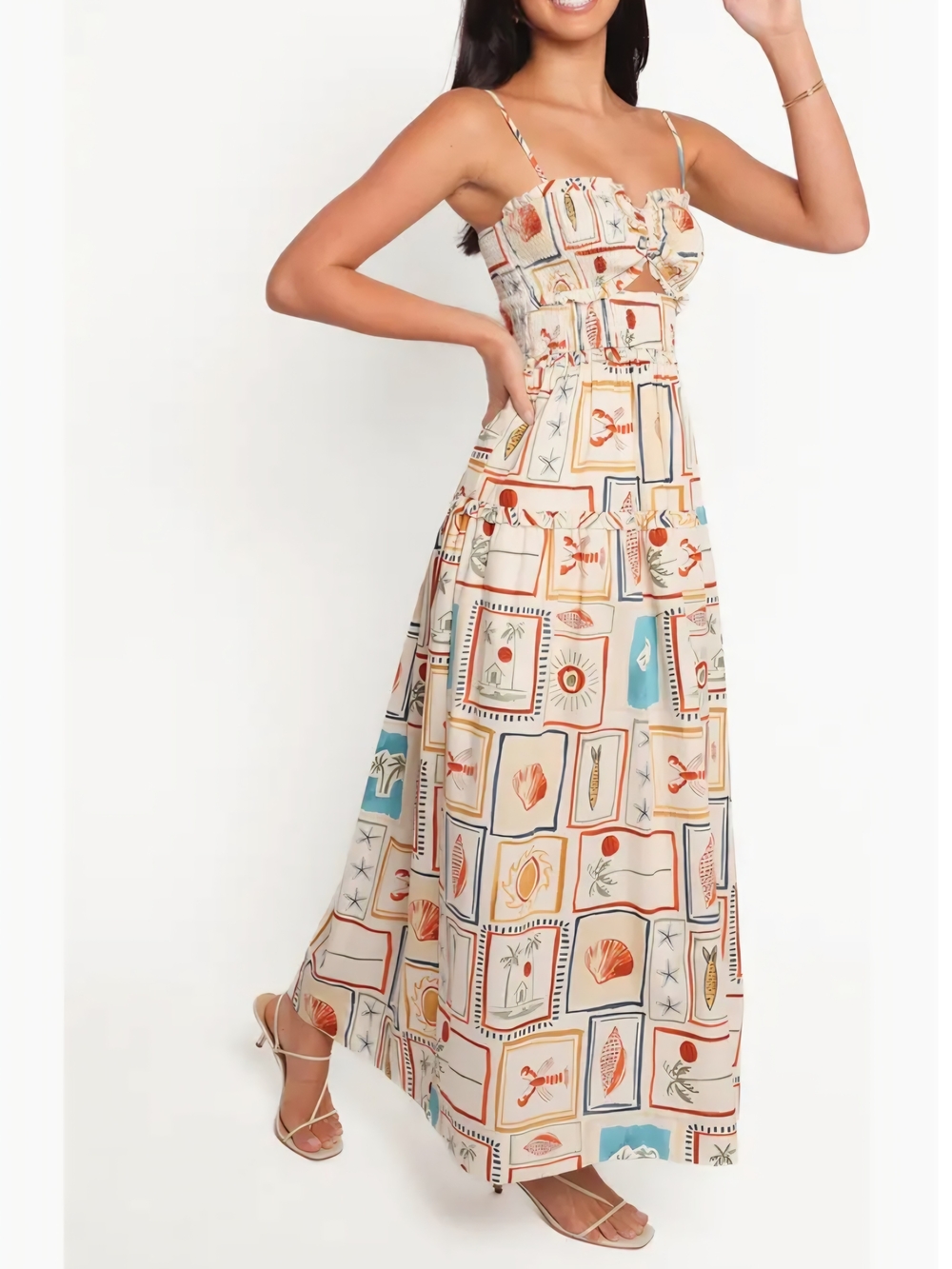 Petal & Pup Hana Cream Maxi Dress with Sardinia Print - Picture 3 of 10